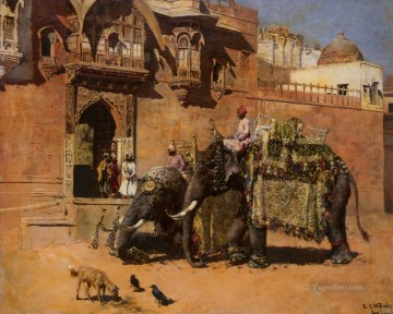 Animal Painting - Edwin Lord Weeks elefantes en el palacio de Jodhpore.